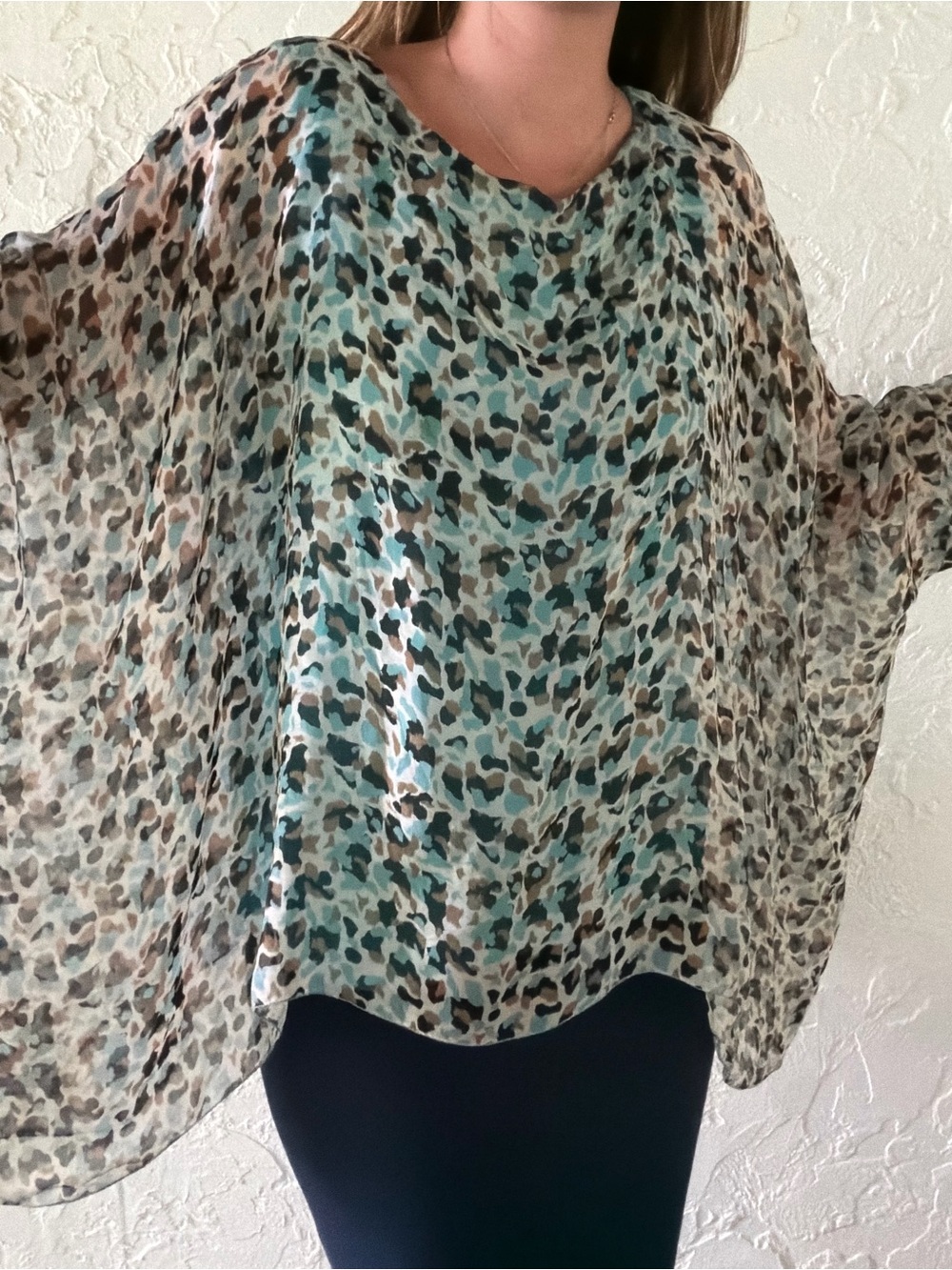 Made In Italy Lightweight Teal & Blue Printed Chiffon Blouse